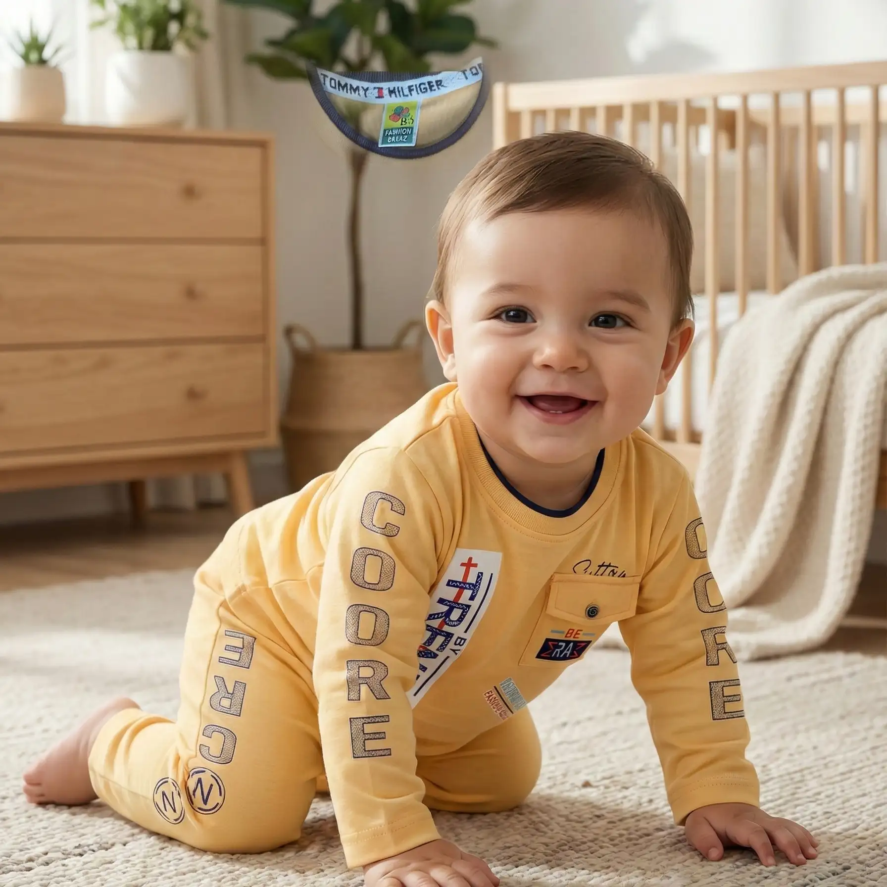 Trendy Mustard Yellow Baby 2-Piece Cotton Set (Full Sleeve Top & Pant)