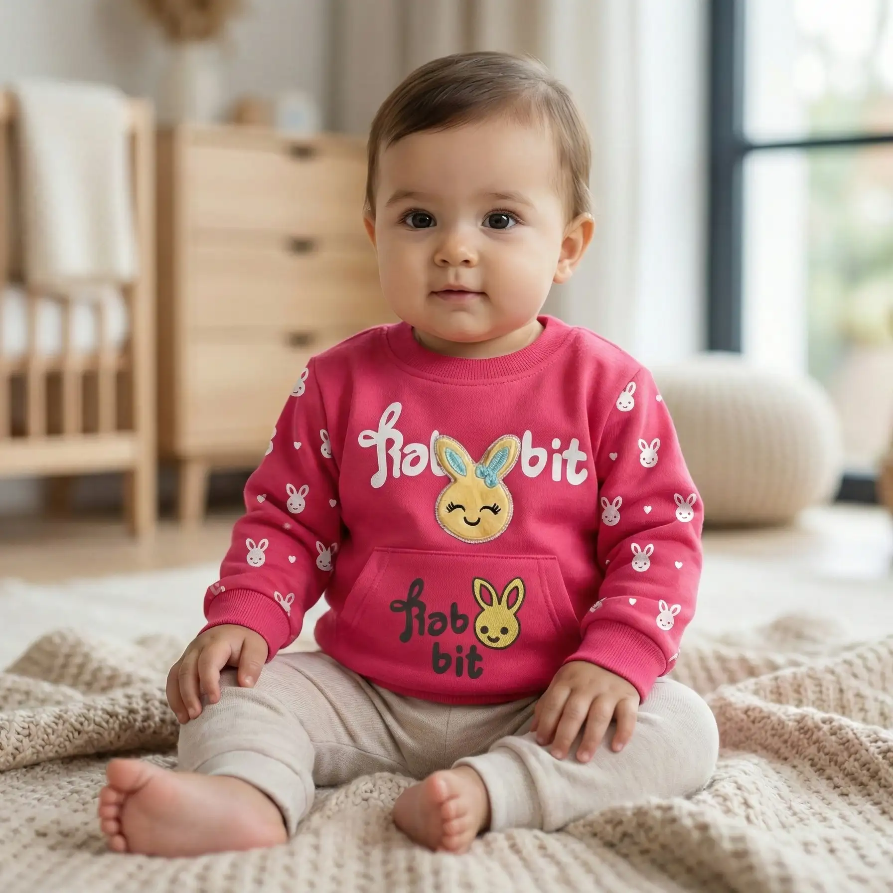 Cute Hot Pink Bunny Baby Sweatshirt