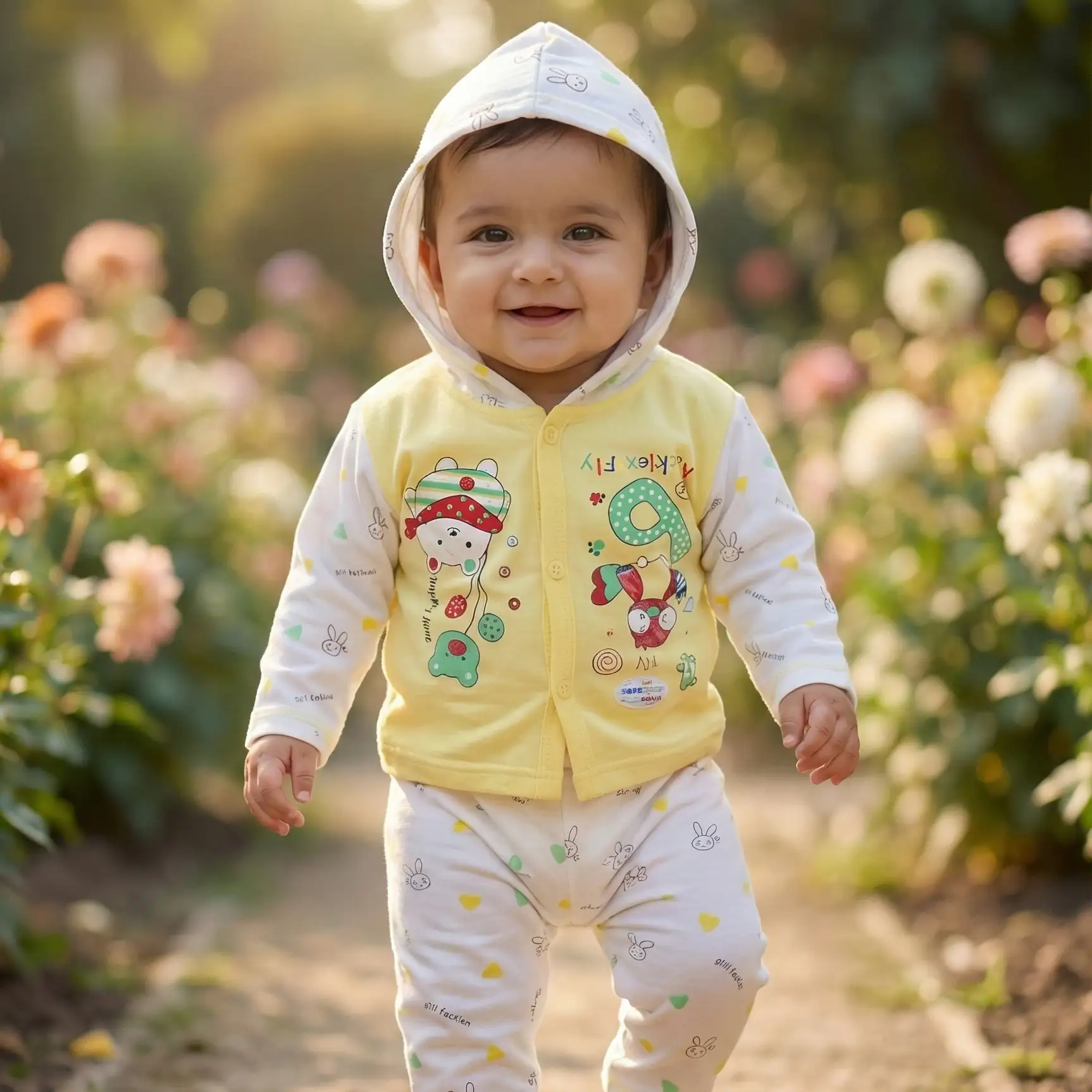 Cute Cartoon Printed Baby Hooded
